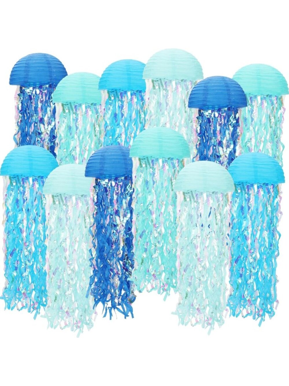 12 Pack Blue Jellyfish Paper Lanterns - Ocean Themed Party Decor, Mermaid